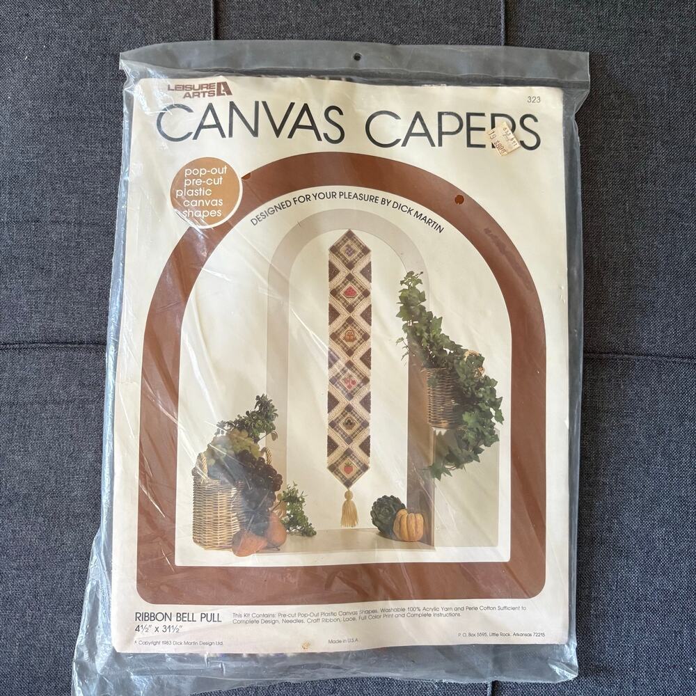 Ribbon Bell Pull Vintage Stamped Needlepoint Kit Leisure Arts Canvas Capers 1983
